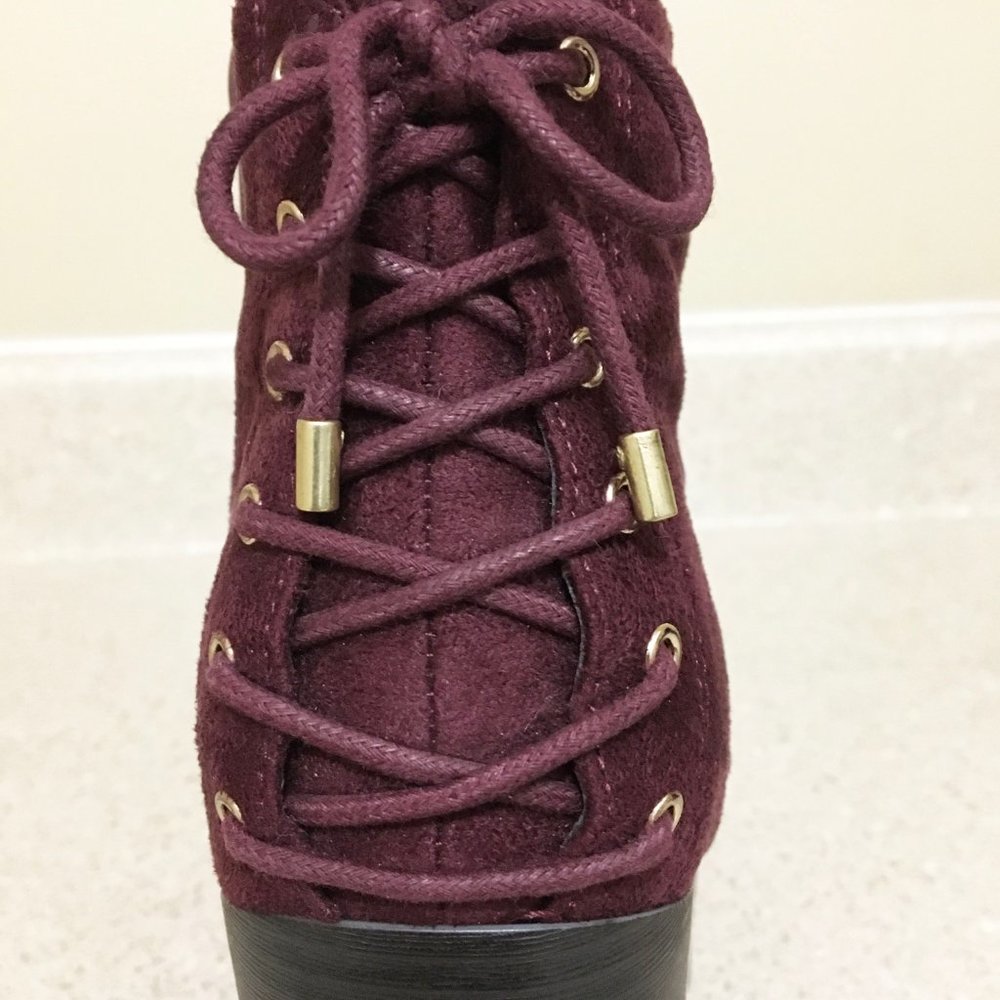 Indigo Rd. | Wine Suede Lace Up Ankle Boots - Picture 4 of 7